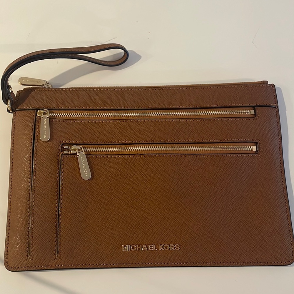 Michael Kors Brown Leather Wristlet with card slots